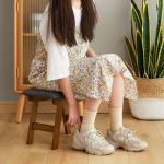 Furshus Foot Stool Ottoman Foot Rest Under Desk,Small Stool for Living Room, Bedroom and Kitchen (Brown Legs - Gray Stool Surface)