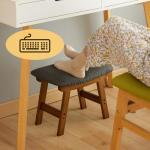 Furshus Foot Stool Ottoman Foot Rest Under Desk,Small Stool for Living Room, Bedroom and Kitchen (Brown Legs - Gray Stool Surface)