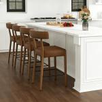 DM Furniture 26.5" Bar Stools Set of 4, Modern Faux Leather Counter Height Barstools with Curved Back and Rubberwood Frame Upholstered Kitchen Stool for Kitchen Island, Bar Pub, Brown