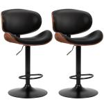 DUMOS Swivel Bar Stools Set of 2, Adjustable Counter Height Bentwood BarStools, PU Leather Upholstery Bar Chair with Ergonomic Back and Footrest, Counter Stools for Bar, Home Kitchen Island, Black