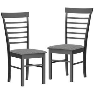 HOMCOM Wooden Dining Chairs Set of 2, Farmhouse Upholstered Kitchen Chairs with Rubber Wood Frame for Living Room, Dining Room, Black and Gray