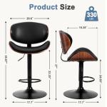DUMOS Swivel Bar Stools Set of 2, Adjustable Counter Height Bentwood BarStools, PU Leather Upholstery Bar Chair with Ergonomic Back and Footrest, Counter Stools for Bar, Home Kitchen Island, Black