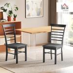 HOMCOM Wooden Dining Chairs Set of 2, Farmhouse Upholstered Kitchen Chairs with Rubber Wood Frame for Living Room, Dining Room, Black and Gray