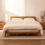 FLEXISPOT Hako Solid Wood Platform Bed Frame Queen,Rubberwood,Tool-Free Fast Assembly,Low Profile Floating,Storage Shelf&Charging Station,Modern Scandinavian Japanese Minimalist,Heavy Duty,Natural Oak