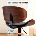 DUMOS Swivel Bar Stools Set of 2, Adjustable Counter Height Bentwood BarStools, PU Leather Upholstery Bar Chair with Ergonomic Back and Footrest, Counter Stools for Bar, Home Kitchen Island, Black