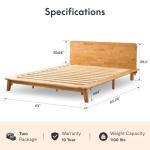 FLEXISPOT Hako Solid Wood Platform Bed Frame Queen,Rubberwood,Tool-Free Fast Assembly,Low Profile Floating,Storage Shelf&Charging Station,Modern Scandinavian Japanese Minimalist,Heavy Duty,Natural Oak