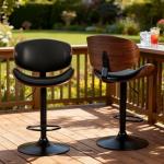 DUMOS Swivel Bar Stools Set of 2, Adjustable Counter Height Bentwood BarStools, PU Leather Upholstery Bar Chair with Ergonomic Back and Footrest, Counter Stools for Bar, Home Kitchen Island, Black