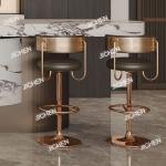 Italian light luxury rotating bar chair high-end family back chair island bar chair minimalist stainless steel high stool