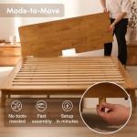 FLEXISPOT Hako Solid Wood Platform Bed Frame Queen,Rubberwood,Tool-Free Fast Assembly,Low Profile Floating,Storage Shelf&Charging Station,Modern Scandinavian Japanese Minimalist,Heavy Duty,Natural Oak