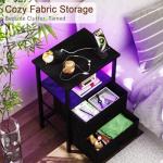 LOAKEKEL Nightstand with Charging Station, End Table with 2 Fabric Drawers, LED Night Stand for Bedroom, Small Bed Side Table with USB Ports and Outlets for Living Room, Black, HETS02BK-1