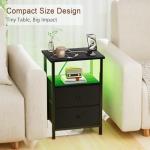 LOAKEKEL Nightstand with Charging Station, End Table with 2 Fabric Drawers, LED Night Stand for Bedroom, Small Bed Side Table with USB Ports and Outlets for Living Room, Black, HETS02BK-1