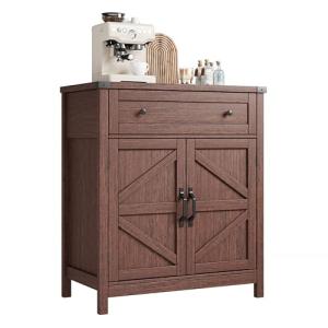 ChooChoo Kitchen Storage Cabinet, Coffee Bar Cabinet, Farmhouse Buffet Sideboard with Drawer for Kitchen, Living Room, Walnut