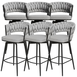 360° Swivel Bar Stool, Set of 6, Contemporary Fixed Height Bar Stool with Padded Seat and Back, Metal Frame Kitchen, Customized