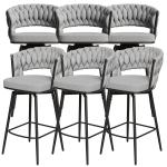 360° Swivel Bar Stool, Set of 6, Contemporary Fixed Height Bar Stool with Padded Seat and Back, Metal Frame Kitchen, Customized