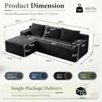 96" Sectional Couches for Living Room Cloud Couch Sofa with L-Shape Upholstered Boneless Couchs Modern Modular Sectional Couch with Chaise (Black, 96" W+Left Facing Chaise+2Seaters)