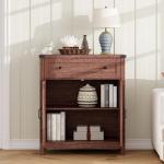 ChooChoo Kitchen Storage Cabinet, Coffee Bar Cabinet, Farmhouse Buffet Sideboard with Drawer for Kitchen, Living Room, Walnut