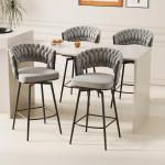 360° Swivel Bar Stool, Set of 6, Contemporary Fixed Height Bar Stool with Padded Seat and Back, Metal Frame Kitchen, Customized