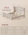 VASAGLE King Bed Frame with Tall Headboard, Upholstered Platform Bed Frame King Size, with Wingback Tufted Headboard and Footboard, Wooden Slats, No Box Spring Needed, Cappuccino Beige URMB884W01