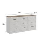 Fameill Dresser for Bedroom, 9 Drawer Wide Dresser Organizer with Charging Station, Tall Dresser for Hallway, Wood Dresser with Metal Handles, Farmhouse White