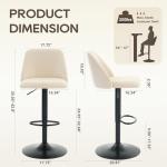 COLAMY Bar Stools Set of 2, Modern Swivel Bar Chairs, Adjustable Upholstered Barstools Counter Height with Full Backrest for Bar, Dining Room, Kitchen Island, Beige