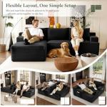 96" Sectional Couches for Living Room Cloud Couch Sofa with L-Shape Upholstered Boneless Couchs Modern Modular Sectional Couch with Chaise (Black, 96" W+Left Facing Chaise+2Seaters)