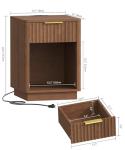 Akxomel Fluted Nightstand, Wooden Night Stand with Charging Station and LED Light, Modern Mid Century End Table with Drawer, 15" D x 15.7" W x 22.6" H, for Bedroom, Walnut