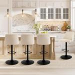 COLAMY Bar Stools Set of 2, Modern Swivel Bar Chairs, Adjustable Upholstered Barstools Counter Height with Full Backrest for Bar, Dining Room, Kitchen Island, Beige