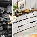 Fameill Dresser for Bedroom, 9 Drawer Wide Dresser Organizer with Charging Station, Tall Dresser for Hallway, Wood Dresser with Metal Handles, Farmhouse White