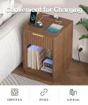 Akxomel Fluted Nightstand, Wooden Night Stand with Charging Station and LED Light, Modern Mid Century End Table with Drawer, 15" D x 15.7" W x 22.6" H, for Bedroom, Walnut