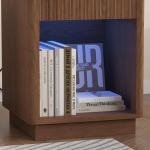 Akxomel Fluted Nightstand, Wooden Night Stand with Charging Station and LED Light, Modern Mid Century End Table with Drawer, 15" D x 15.7" W x 22.6" H, for Bedroom, Walnut