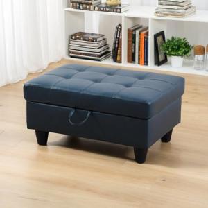 Bicerkib Leather Storage Ottoman Bench,33.5" Large Square Ottoman with Storage, Foot Rest Footstool Bench Coffee Table with Thick Cushion for Home Decor/Entryway/Living Room/Bedroom/Rv,Peacock Blue