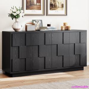 60" Sideboard Buffet Cabinet with Storage, Irregular Panel Design Credenza Mid Century Farmhouse Coffee Bar Cabinet with 4 Doors