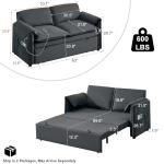 Hatppto 63" Velvet Pull Out Couch, 3 in 1 Convertible Sleeper Sofa Bed with Adjustable Backrest, Modern Loveseat Sleeper Sofa with USB & Side Pockets for Living Room, Bedroom, Apartment, Dark Grey