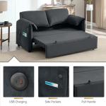 Hatppto 63" Velvet Pull Out Couch, 3 in 1 Convertible Sleeper Sofa Bed with Adjustable Backrest, Modern Loveseat Sleeper Sofa with USB & Side Pockets for Living Room, Bedroom, Apartment, Dark Grey