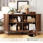 ONBRILL 55" Sideboard Buffet Cabinet with Storage, Sliding Door & Adjustable Shelf, Modern Accent Coffee Bar Console Table for Kitchen, Entryway, Walnut