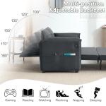 Hatppto 63" Velvet Pull Out Couch, 3 in 1 Convertible Sleeper Sofa Bed with Adjustable Backrest, Modern Loveseat Sleeper Sofa with USB & Side Pockets for Living Room, Bedroom, Apartment, Dark Grey