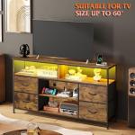 WLIVE TV Stand Dresser for 50,55,60 inch TV, Entertainment Center with LED Lights & Fabric Drawers, Dresser TV Stand for Bedroom and Living Room with Open Shelves, Rustic Brown