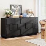 60" Sideboard Buffet Cabinet with Storage, Irregular Panel Design Credenza Mid Century Farmhouse Coffee Bar Cabinet with 4 Doors