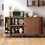 ONBRILL 55" Sideboard Buffet Cabinet with Storage, Sliding Door & Adjustable Shelf, Modern Accent Coffee Bar Console Table for Kitchen, Entryway, Walnut