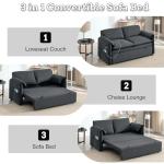 Hatppto 63" Velvet Pull Out Couch, 3 in 1 Convertible Sleeper Sofa Bed with Adjustable Backrest, Modern Loveseat Sleeper Sofa with USB & Side Pockets for Living Room, Bedroom, Apartment, Dark Grey