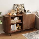 ONBRILL 55" Sideboard Buffet Cabinet with Storage, Sliding Door & Adjustable Shelf, Modern Accent Coffee Bar Console Table for Kitchen, Entryway, Walnut