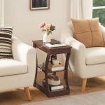 MAHANCRIS End Table set of 2 with Charging Station, Side Table with USB Ports and Outlets, Nightstand, 3 Tier Bedside Table with Storage Shelf for Living Room, Bedroom, small space, Cherry ETWA53E01S2