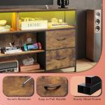 WLIVE TV Stand Dresser for 50,55,60 inch TV, Entertainment Center with LED Lights & Fabric Drawers, Dresser TV Stand for Bedroom and Living Room with Open Shelves, Rustic Brown