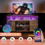 WLIVE TV Stand Dresser for 50,55,60 inch TV, Entertainment Center with LED Lights & Fabric Drawers, Dresser TV Stand for Bedroom and Living Room with Open Shelves, Rustic Brown