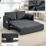 Hatppto 63" Velvet Pull Out Couch, 3 in 1 Convertible Sleeper Sofa Bed with Adjustable Backrest, Modern Loveseat Sleeper Sofa with USB & Side Pockets for Living Room, Bedroom, Apartment, Dark Grey