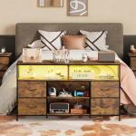 WLIVE TV Stand Dresser for 50,55,60 inch TV, Entertainment Center with LED Lights & Fabric Drawers, Dresser TV Stand for Bedroom and Living Room with Open Shelves, Rustic Brown