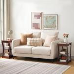 MAHANCRIS End Table set of 2 with Charging Station, Side Table with USB Ports and Outlets, Nightstand, 3 Tier Bedside Table with Storage Shelf for Living Room, Bedroom, small space, Cherry ETWA53E01S2