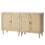 VEVOR Rattan Buffet Cabinet with Storage, 4 Magnetic Doors and Adjustable Shelves, Sideboard for Hallway, Living Room, Kitchen, Natural