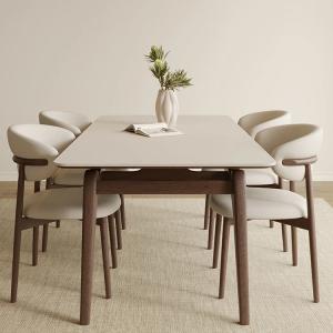 A Nordic Design Modern Solid Wood PU Leather Dining Room Restaurant Table Set Chair