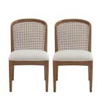 Christopher Knight Home Lilia Dining Chairs Set of 2, Modern Dining Chair with Fabric Upholstery, Rubberwood Frame Kitchen Chairs with Cane Webbing, Extra Seat for Dining Room, Beige + Walnut